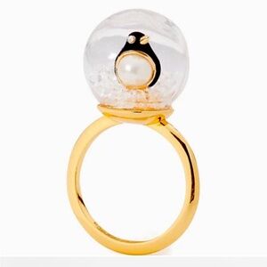 KATE SPADE Arctic Friends PENGUIN SNOW GLOBE RING! Statement Cute Animal Pearl